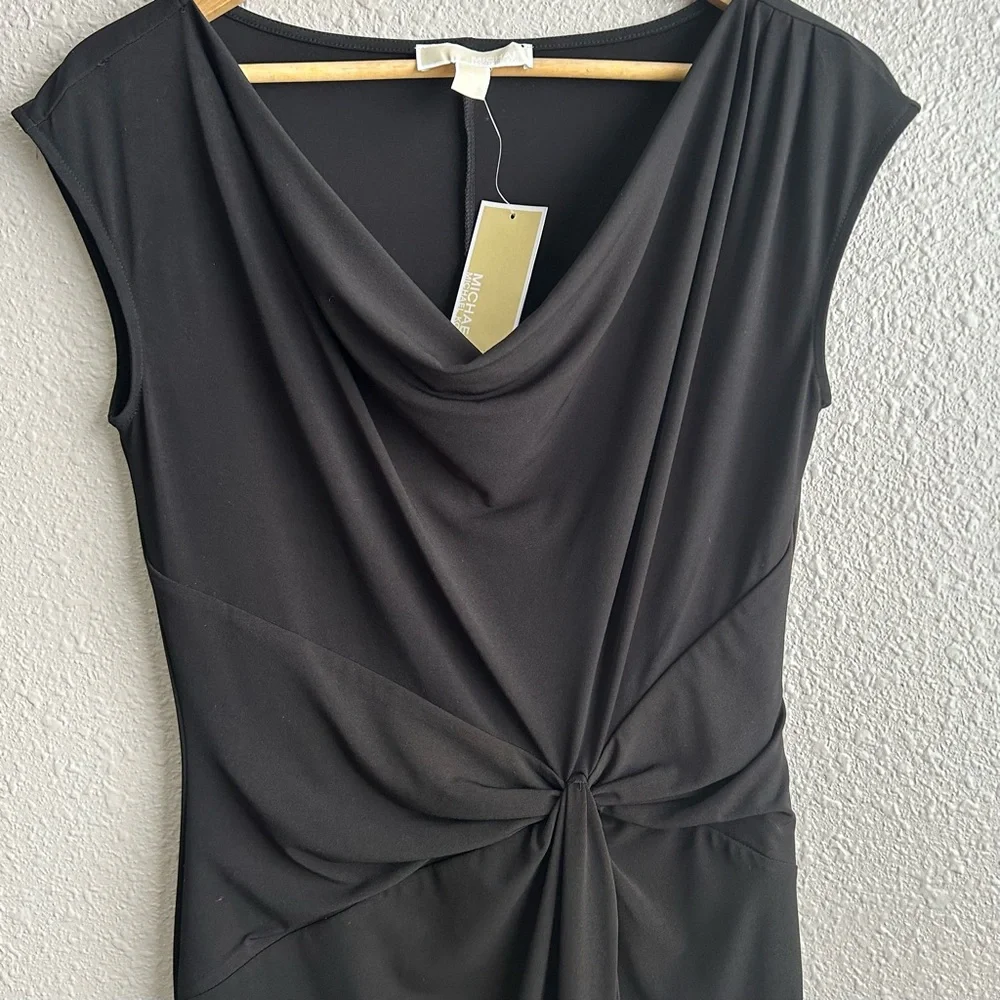 Michael Kors NEW Black short sleeve cowl neck knot tie waist cocktail dress‎ NWT